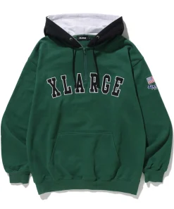 CONTRAST COLOR HALF ZIP HOODED SWEAT