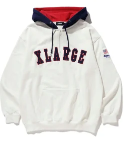 CONTRAST COLOR HALF ZIP HOODED SWEAT
