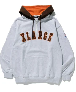 CONTRAST COLOR HALF ZIP HOODED SWEAT