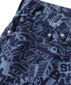 DISCHARGE PRINT DENIM PANTS