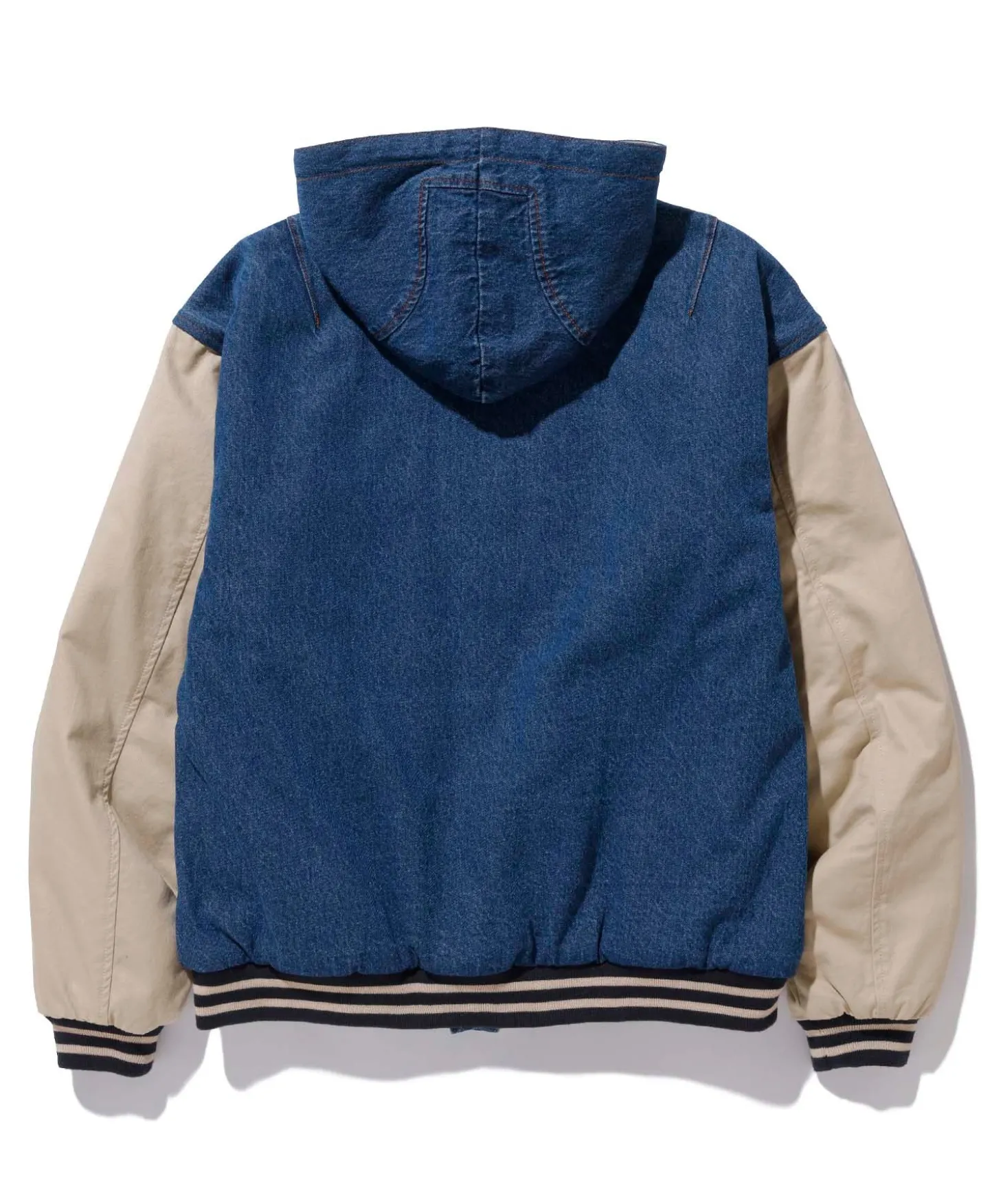 HOODED VARSITY DENIM JACKET