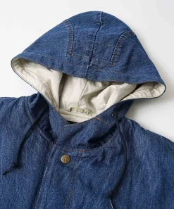 HOODED VARSITY DENIM JACKET