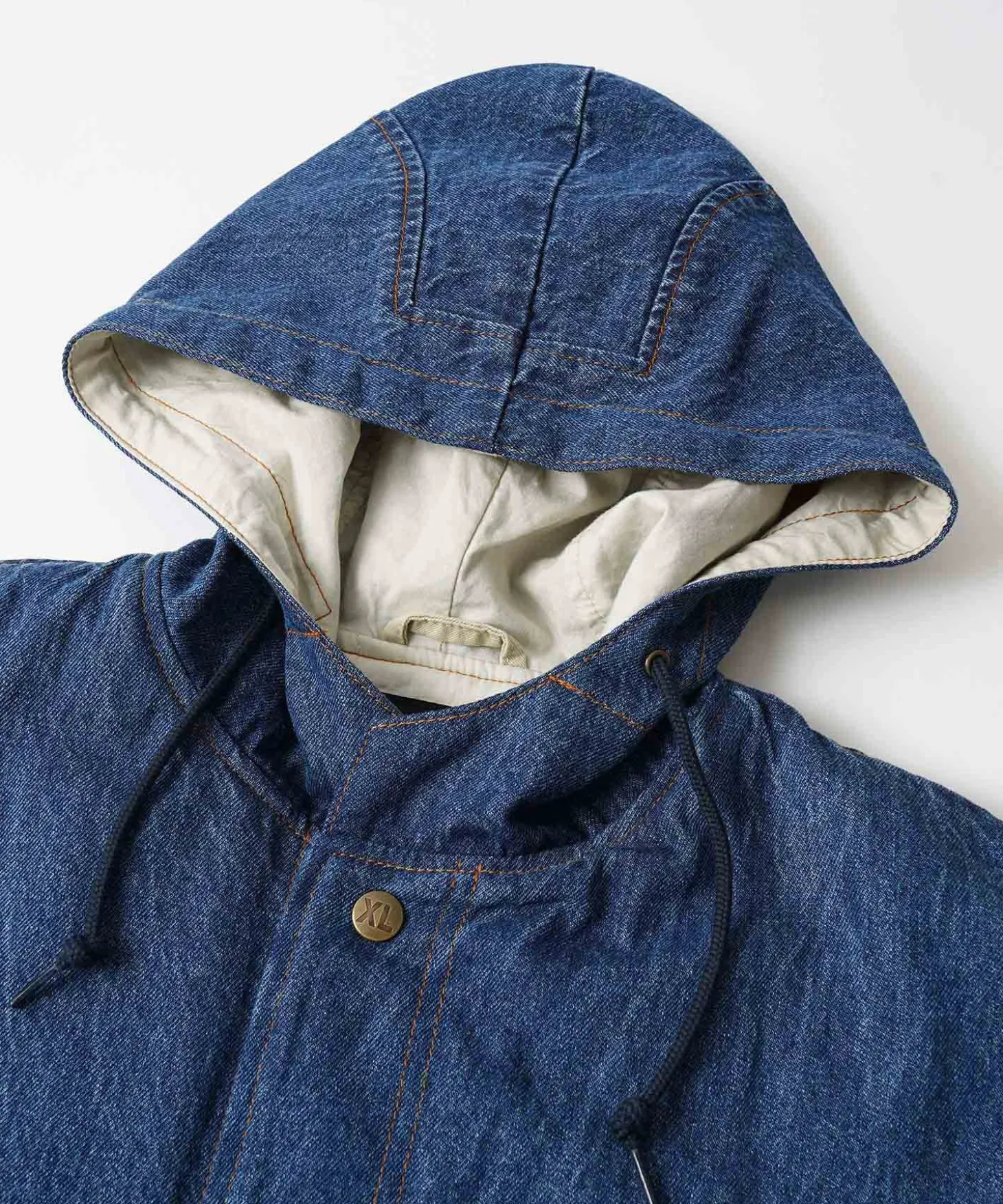 HOODED VARSITY DENIM JACKET
