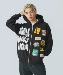 MULTI LOGO ZIP UP HOODED SWEATSHIRT