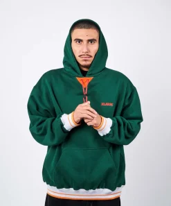 STRIPE RIB PULLOVER HOODED SWEAT